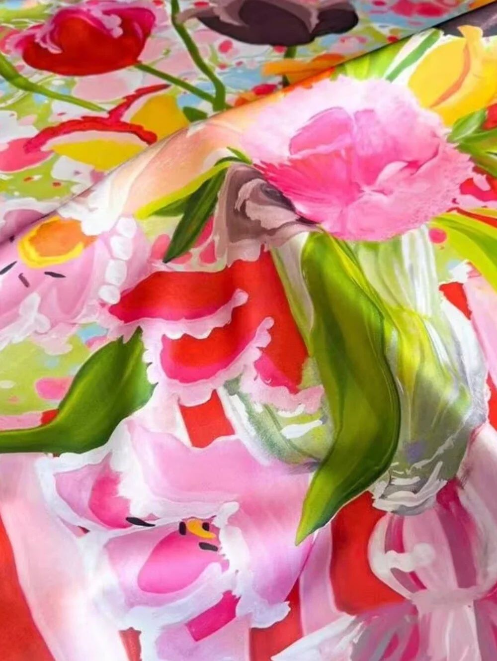 Floral Silk-Feel Scarf  Women' S Head Scarf , Neck Scarf